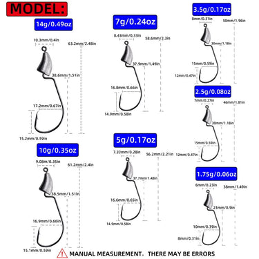 5pcs Triangle Head Hooks 1.75g-14g Ship Type Fishing Hook Soft Worm Jig Lure Hook Jig Head Fishing Tackle Hooks