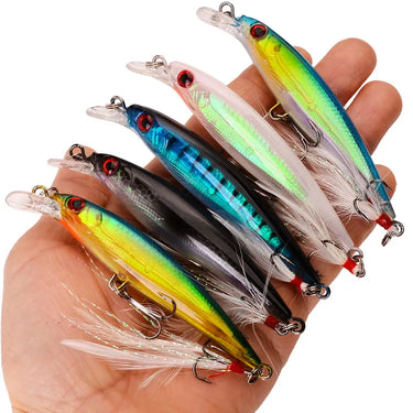3D Bionic Minnow Fishing Lure with Laser Eyes 9cm/3.54inch, 7g, Artificial Hard Bait with Feather Treble Hook Perfect for Fish