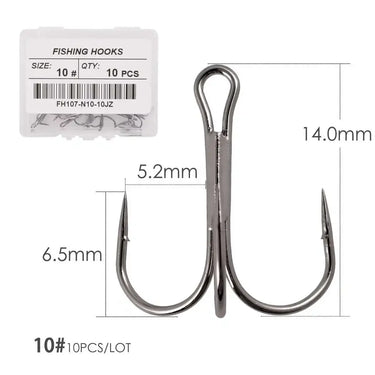 10Pcs 1# 2# 4# 6# 8# 10# Black Fishing Hook High Carbon Steel Treble Overturned Hooks Fishing Tackle Round Bend Treble For Bass