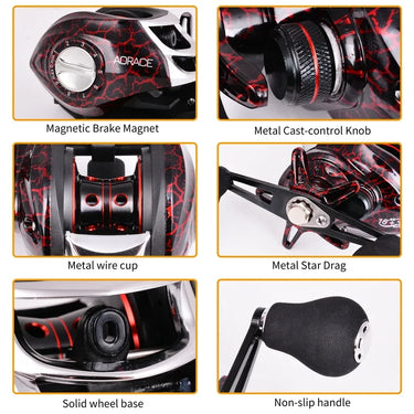 Red Crack Best Baitcasting Reel 7.2:1 High Speed Spare Spool Reel Fishing Saltwater Fresh Fishing Casting Fishing Reel