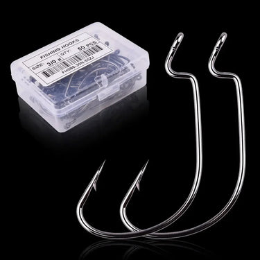 50pcs Box High Carbon Steel Fishing Crank Hooks Barbed Carp Jig Lure Fly Fishing Hooks With Hole For Soft Worm Lure Jig