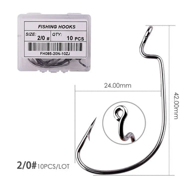 10pcs/Box Fishing Soft Worm Hooks High Carbon Steel Wide Super Lock Fishhooks Lure Softjerk Hooks 8#-5/0 Fishing Tackle