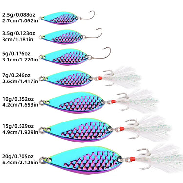 Snake Hard Spinner Spoon Lure Metal Sequins Baits with Treble Hook Feather Fishing Lures Gold Silver 2.5g-50g