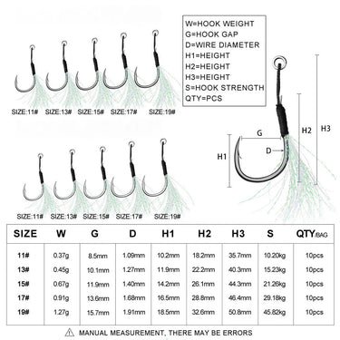 20pcs/lot Metal Jig Assist Hook With PE Line Feather Solid Ring Jigging Spoon Saltwater Fishhook Set for 10-60g Lure