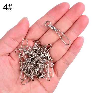 10/50/box Swivels Stainless Steel Fishing Connector Interlock Rolling with Hooked Bearing Fishhook Lure Tackle Accessories