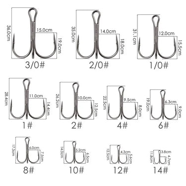 10Pcs 1# 2# 4# 6# 8# 10# Black Fishing Hook High Carbon Steel Treble Overturned Hooks Fishing Tackle Round Bend Treble For Bass