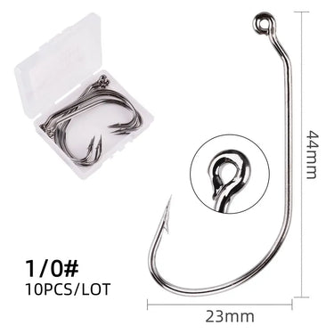 10pcs/box Fishing Hooks Soft Lure Worm Fish hook Black High Carbon Steel Wide Crank Fishing Hook Tackle 1/0-5/0# Pesca Fishhook