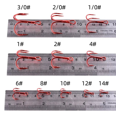 10pcs/lot Red 2/4/6/8/10# Fishing Hooks High Carbon Steel Treble Hook Round Bent Treble For Saltwater Bass Fishing Tackle Pesca