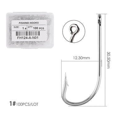 100pcs/ box Long Shank Fishing Hook 1#-1/0# Fish Hooks High Carbon Steel Sharp Barbed Offset Narrow Bait Hook Fishhook