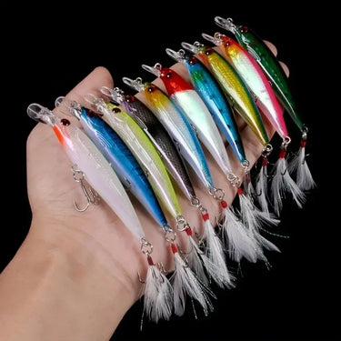 3D Bionic Minnow Fishing Lure with Laser Eyes 9cm/3.54inch, 7g, Artificial Hard Bait with Feather Treble Hook Perfect for Fish
