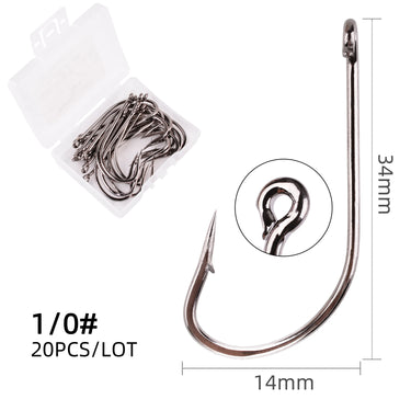 20pcs/box Fishing Hooks Carbon Steel Long Shank Saltwater Hook 6#-4/0# Barbed Ocean Fish Jig Hooks Size Sea Fishhook
