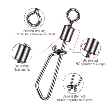 50/10PCS Pike Fishing Accessories Connector Pin Bearing Rolling Swivel Stainless Steel Snap Fishhook Lure Swivels Tackle