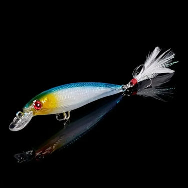 3D Bionic Minnow Fishing Lure with Laser Eyes 9cm/3.54inch, 7g, Artificial Hard Bait with Feather Treble Hook Perfect for Fish