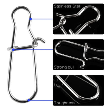 100pcs Stainless Steel Fishing Connector Fast Clip Lock Snap Swivel Solid Rings Safety Snaps Fishing Hook Tool Snap