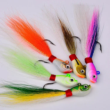 1PC Bucktail Jigs Head Hook 3D Eyes Bait 7g 14g 28g 56g Deer Hair Feather Hook Beard Jigging Lure Fishing