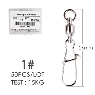10/50/box Swivels Stainless Steel Fishing Connector Interlock Rolling with Hooked Bearing Fishhook Lure Tackle Accessories