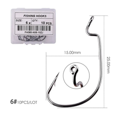 10pcs/Box Fishing Soft Worm Hooks High Carbon Steel Wide Super Lock Fishhooks Lure Softjerk Hooks 8#-5/0 Fishing Tackle
