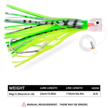 96g Resin Head Octopus Soft Skirt Lure Deep Sea Boat Fishing Big Trolling Bait for Tuna Wahoo Fast Sinking