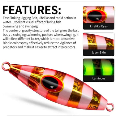Metal Jig Spoon Lure 30G 40G 60G 80G 100G 120G Artificial Bait Shore Slow Jigging Super Hard Bass Fishing Tackle