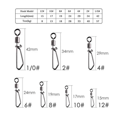50/10PCS Pike Fishing Accessories Connector Pin Bearing Rolling Swivel Stainless Steel Snap Fishhook Lure Swivels Tackle
