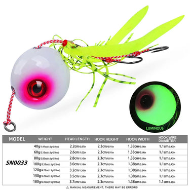 Squid Jig Fishing Lure with Glowing Eyes and Tassel Tail Slow Pitch Jigs Artificial Bait for Offshore Saltwater Boat Fishing