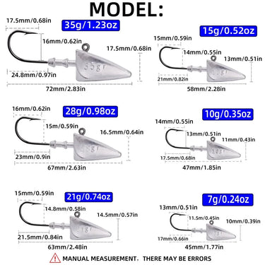 5pcs Triangle Head NED Hooks 7g 10g 15g 21g 28g 35g Auxiliary Hook Soft Worm Jig Lure Hook Jig Head Fishing Tackle Hooks