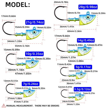 5pcs Minnow Jig Head Fishing Hooks 0.35g-28g Soft Lure Hook Jigging Artificial Bait Silicone Bait Fishing Tackle