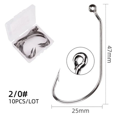 10pcs/box Fishing Hooks Soft Lure Worm Fish hook Black High Carbon Steel Wide Crank Fishing Hook Tackle 1/0-5/0# Pesca Fishhook