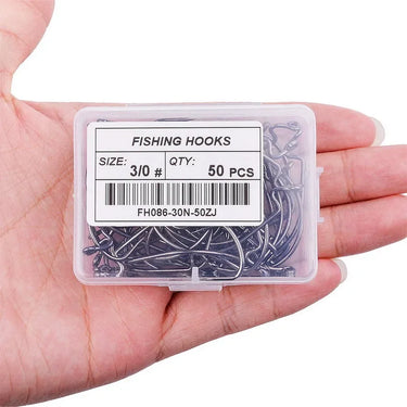 50pcs Box High Carbon Steel Fishing Crank Hooks Barbed Carp Jig Lure Fly Fishing Hooks With Hole For Soft Worm Lure Jig