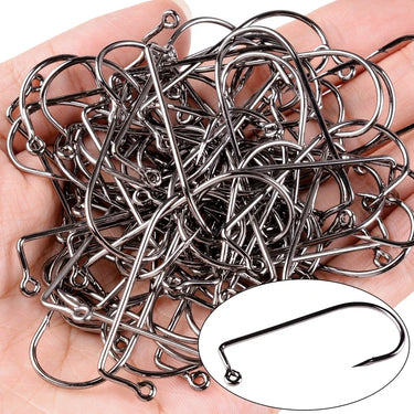 20pcs/box 9147 High Carbon Steel Fishhook Black 90 Degree Aberdeen Offset Jig Fishing Hooks Size 6# - 5/0# Big Fishing Hook