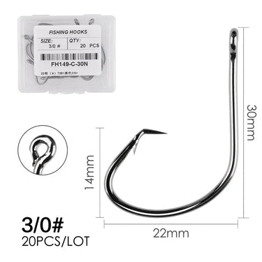 20pcs/box Fishing Hooks Set High Carbon Steel Octopus Offset Sport Circle Pesca Bait Fishing Hook Kit With Barbed Box Tackle