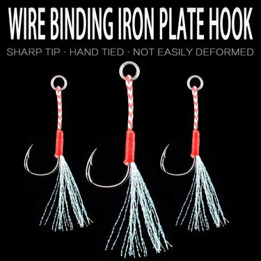 20pcs/Lot Fishing Lure Slow Jigging Fishing Cast Jigs Assist Hook Barbed Single Jig Hooks Thread Feather Pesca High Carbon Steel