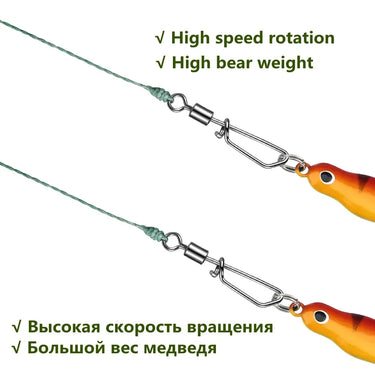 50/10PCS Pike Fishing Accessories Connector Pin Bearing Rolling Swivel Stainless Steel Snap Fishhook Lure Swivels Tackle