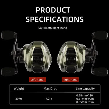 Baitcast Fishing Reel 7.2:1 Gear Ratio Multicolour Baitcasting Reel with Max Drag 8kg Aluminum Spool Freshwater Reel