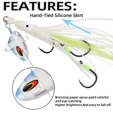Jig Lures 100g-300g Slow Metal Jig Luminous Squid Hook Sinking Saltwater Spinning Fishing for Marlin Snapper Grouper