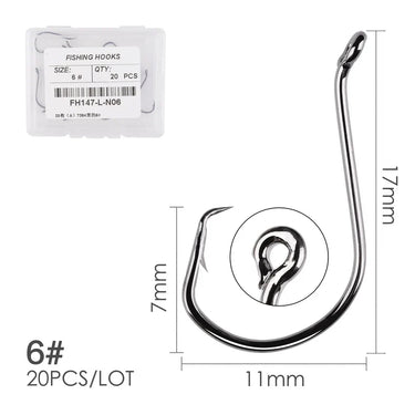 20pcs/box Fishing Hooks Offset Circle Fishing Hook Carp Fishhook Jig Big Barbed Hook High Carbon Steel Fishing Hooks Tackle