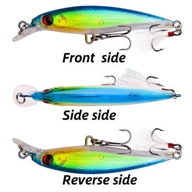 3D Bionic Minnow Fishing Lure with Laser Eyes 9cm/3.54inch, 7g, Artificial Hard Bait with Feather Treble Hook Perfect for Fish
