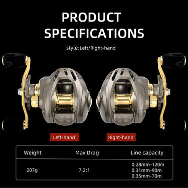 7.2:1 Fishing Baitcasting Reel Lightweight Baitcasting Reel Heat Resistant Metal Rocker Arm Adjustable Brake Outdoor Accessories