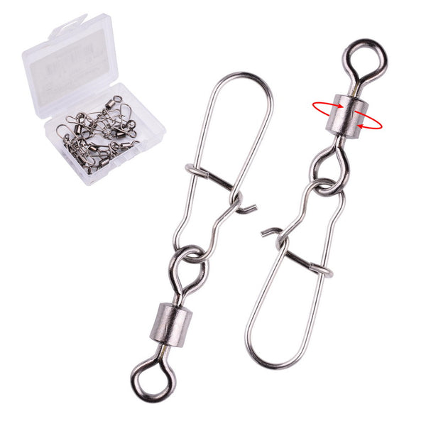 10pcs/Box Stainless Steel Fishing Connector Pin Bearing Rolling Swivel Snap Pins Fishing Tackle Accessories with box