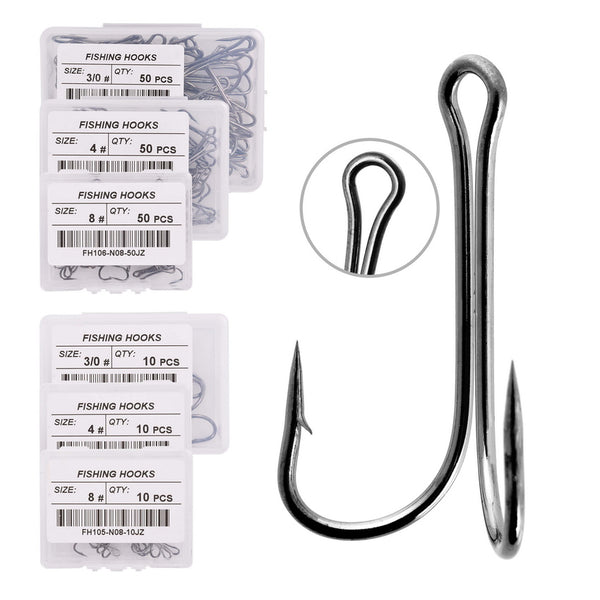 10pcs/box Double Fishing Hook Carbon Steel Crank Barbed Jig Hook for Carp Fishing Fly Tying Soft Lure Fish Accessories