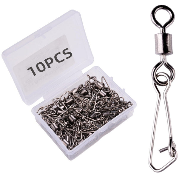 10PCS Pike Fishing Accessories Connector Pin Bearing Rolling Swivel Stainless Steel Snap Fishhook Lure Swivels Tackle