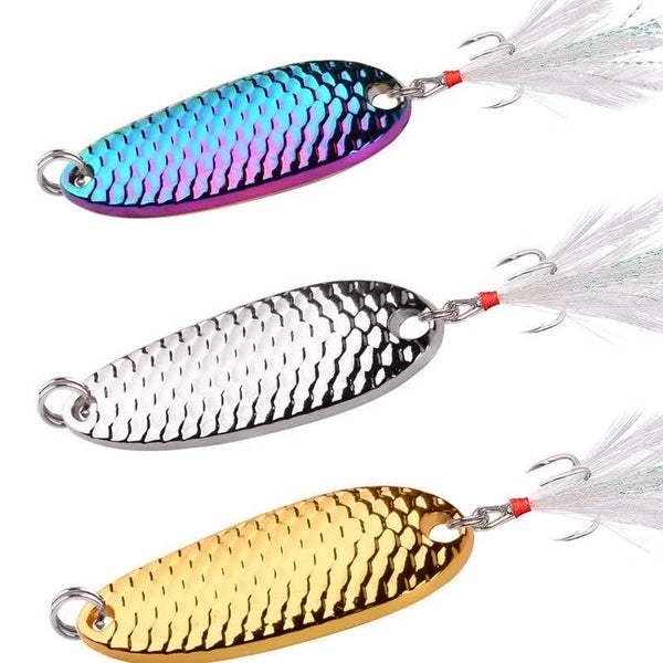 1PCS Metal VIB Spoon Lures 1.5g 2.5g 3.5g 5g Artificial Bait with Feather Hook Night Fishing Tackle for Bass Pike Perch