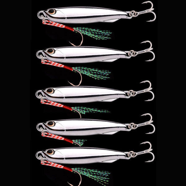 5PCS Plating Jigging Metal Lure 7g  Saltwater Lead Fishing Lure Artificial Hook Casting Bait With Assist